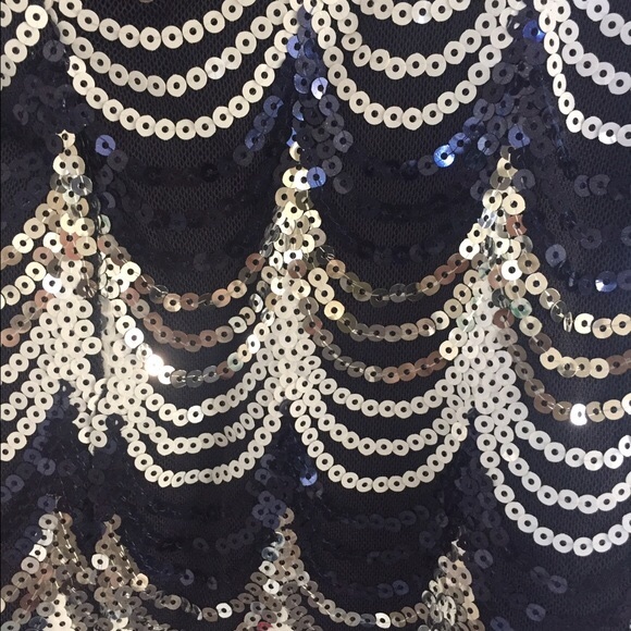 ‼️SOLD‼️ Crystal Doll Navy Blue Scalloped Sequin Dress - Picture 5 of 7